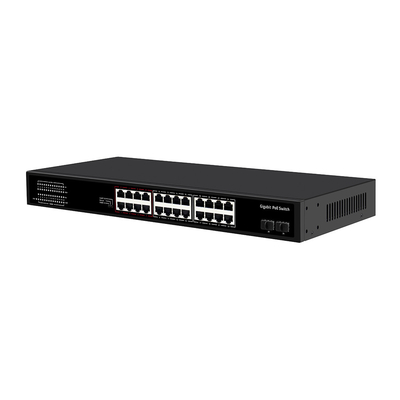 24 Port Gigabit CCTV Poe Switch Dengan 2 SFP Optical Uplinks Unmanaged Rack Type