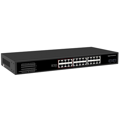 24 Port Gigabit CCTV Poe Switch Dengan 2 SFP Optical Uplinks Unmanaged Rack Type