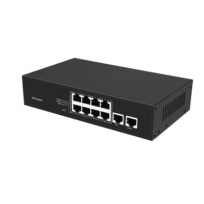 8 Port Fast Ethernet CCTV POE Switch Dengan 2 Gigabit Tembaga Uplink PoE Af / At 120W Anggaran