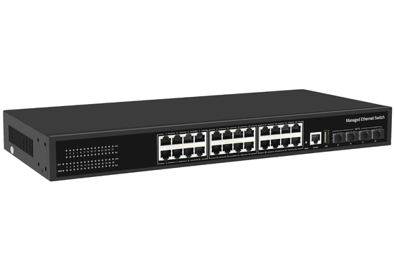 28 Port 10/100/1000Mbps Ethernet yang dikelola CCTV POE Switch dukungan PoE Af/At dengan 4*10G SFP+