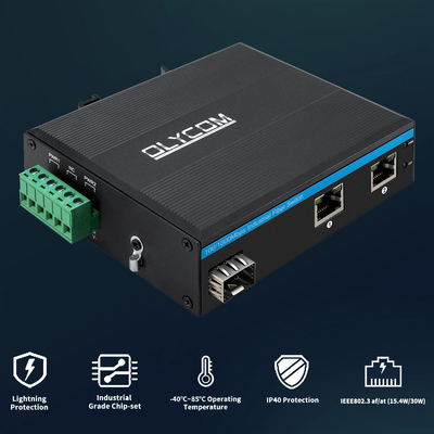 3 Port Mini Din Rail Ethernet Fiber Switch 100/1000Mbps 60W POE Anggaran DC48V