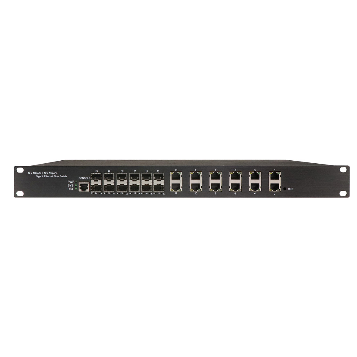 1U Rack gigabit 24 port dikelola Ethernet poe switch dengan 12 RJ45 ...