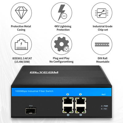 Industrial 5-Port Gigabit PoE Fiber Switch∙ 120W Power Budget SFP Slot Tidak dikelola