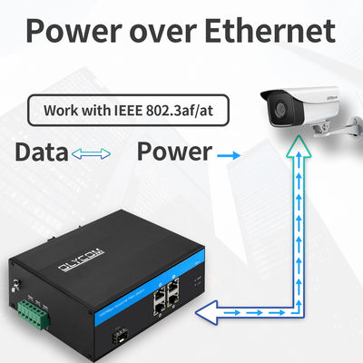 Saklar PoE Gigabit Industri 5-Port Gigabit Fiber Anggaran Daya 120W Slot SFP Tanpa Manajemen CE