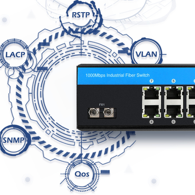 Sakelar Terkelola PoE Industrial 8 Port ST Fiber Gigabit Jaringan Tidak Terkelola CE FCC IP40 Berperingkat