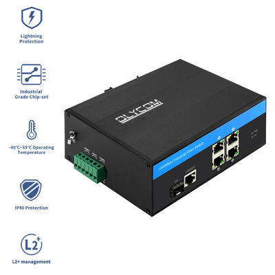 Industrial Smart Managed Ethernet Switch 5-Port Gigabit Network SFP Fiber Ports IP40