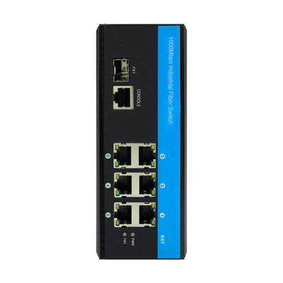 7 Port Managed Fiber Ethernet Din Rail Gigabit Switch DC12V Mendukung CLI SNMP