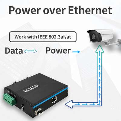Industri POE Fiber Ethernet Media Converter 1 Serat Ke 1 UTP Untuk Kamera Ip