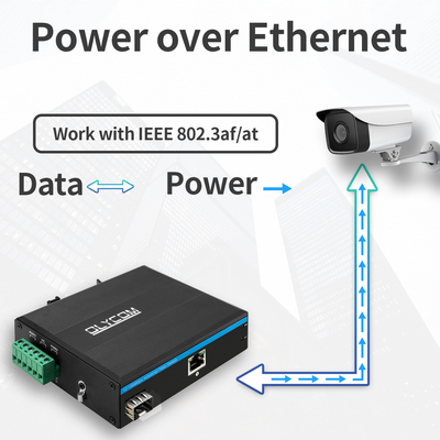 Industrial PoE Media Converter 10/100M Fast Ethernet 15.4W/30W Serat SFP Untuk Kamera IP