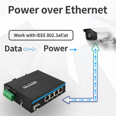 Sakelar SFP PoE 5 Port Gigabit Jaringan PoE/PoE+ Anggaran 120W DC48V Tanpa Kipas CE FCC