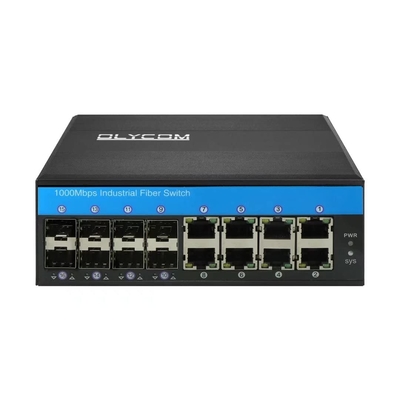 OLYCOM Managed Switch 8 Port Gigabit Ethernet 12V Kelas Industri dengan 8 Port SFP Din Rail Mounted IP40 untuk Penggunaan di Luar Ruangan