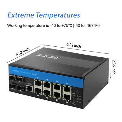 OLYCOM Managed Switch Poe Giabit Ethernet 8 Port RJ45 dengan POE + 4 Port SFP Din Rail IP40 Vlan QoS STP/RSTP untuk Outdoor