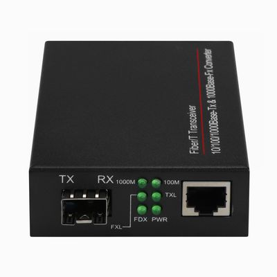 Konverter Media SFP 1G Gigabit Fiber Optik Ethernet Tanpa Manajemen Ukuran Mini Hitam DC5V CE
