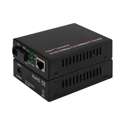 Mini Single Core 100/1000M Media Converter Unmanaged Single Mode Hitam CE DC5V