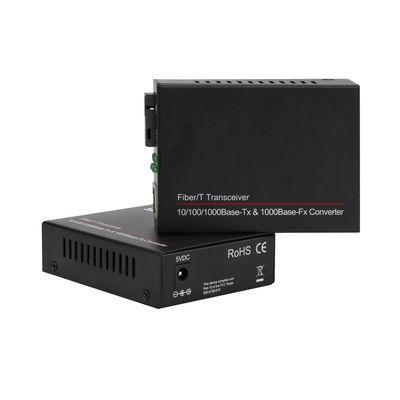 Mini Single Core 100/1000M Media Converter Unmanaged Single Mode Hitam CE DC5V