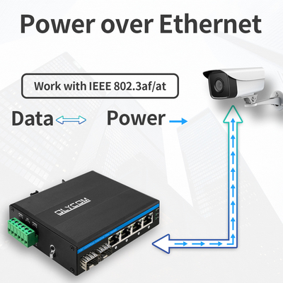 6 Port Gigabit Penuh Industrial Ethernet PoE + POE Fiber Switch Din Rail 120W Anggaran OEM