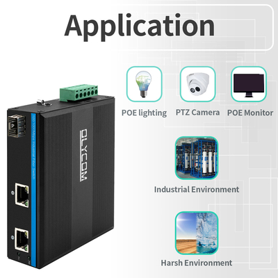 Gigabit 30W 60W PoE Switch Extender Kelas Industri Serat SFP Unmanaged DC48V