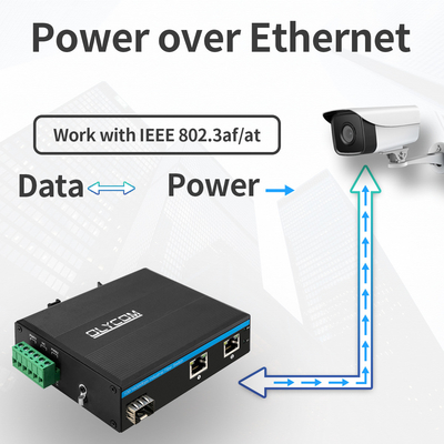 Gigabit 30W 60W PoE Switch Extender Kelas Industri Serat SFP Unmanaged DC48V
