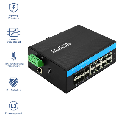 14 Port Industrial Managed Gigabit Ethernet Switch Slot SFP Optik 1G / 2.5G