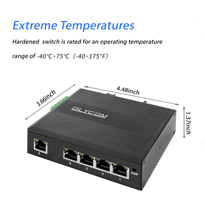 Mini Industrial 5 Port Compact Ethernet Switch Mount 24V Din Tidak Dikelola Dengan Tanda E