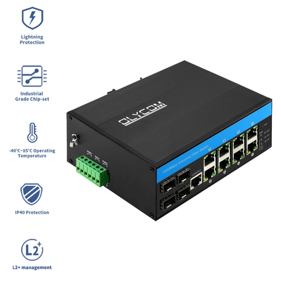 12 Port Managed DC48v Industrial Poe Switch Din Rail Gigabit Ethernet Fiber Switch