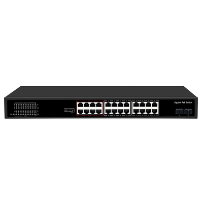 24 Port CCTV PoE Switch Gigabit Network SFP Optical Uplink Tidak dikelola Anggaran 300W