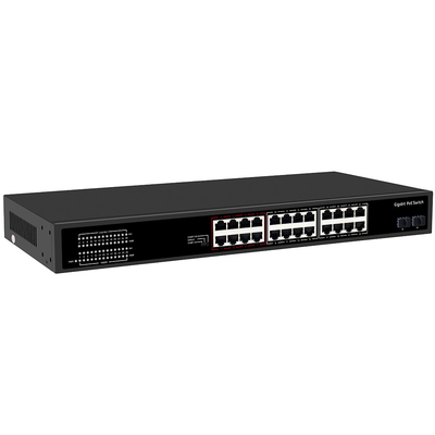24 Port CCTV PoE Switch Gigabit Network SFP Optical Uplink Tidak dikelola Anggaran 300W