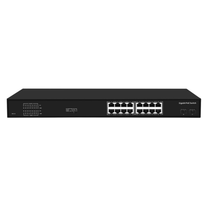 Sakelar Gigabit PoE 16 Port 300W Anggaran Tidak Terkelola VLAN Jarak 250M SFP Fiber