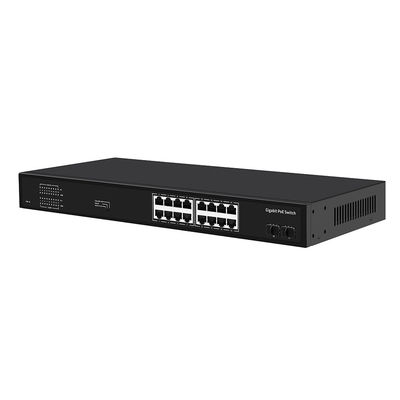 Sakelar Gigabit PoE 16 Port 300W Anggaran Tidak Terkelola VLAN Jarak 250M SFP Fiber