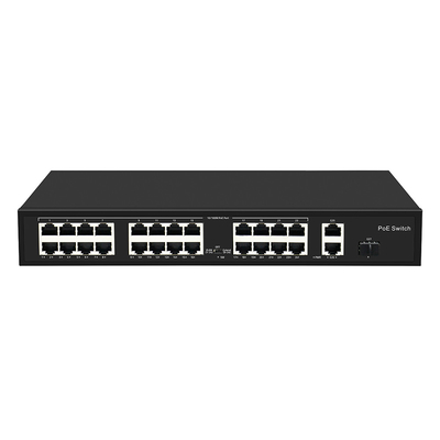 24 Port 10/100M POE Switch Gigabit Fiber Optic Uplink AC Rack Tidak dikelola 300W Anggaran