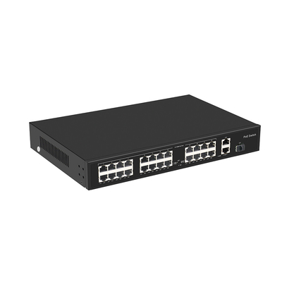 24 Port 10/100M POE Switch Gigabit Fiber Optic Uplink AC Rack Tidak dikelola 300W Anggaran