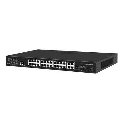 24 Port PoE Switch Gigabit Berbasis L2 L3 Smart Managed 300W Budget Dengan SFP Uplink 1U Rack