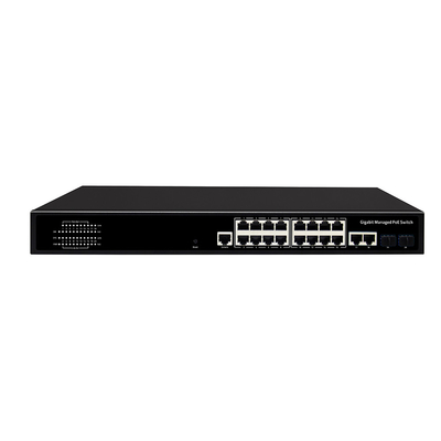 Sakelar PoE Gigabit Terkelola 16-Port Dengan Daya 300W 2 Uplink Combo SFP/RJ45 Input AC