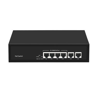 Saklar PoE CCTV Ethernet Cepat 4 Port Dengan 2 Uplink Tembaga Anggaran Daya 55W Input AC