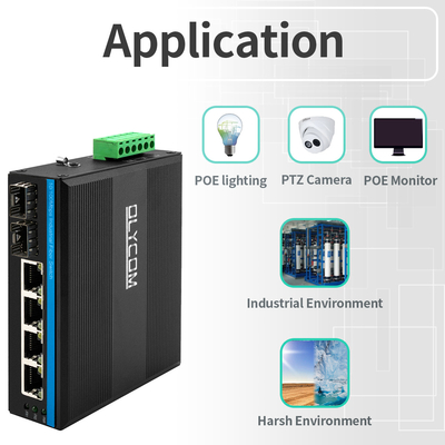 6 Port Industrial Poe Switch Tidak dikelola 10/100M 2 Fiber 4 Ethernet Ports Switch