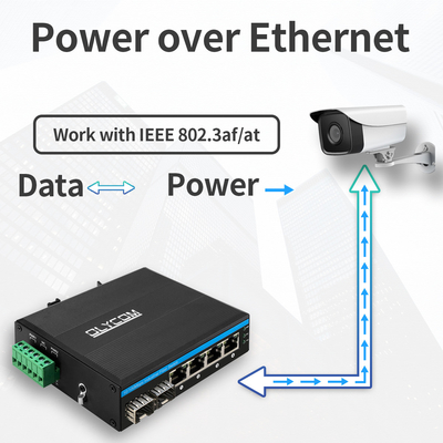 Industrial Unmanaged POE Switch 4 Port 100Mbps Jaringan Serat SFP 15.4W/30W Standar