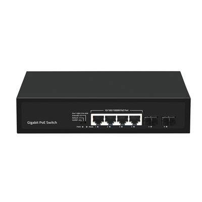 4 Port Gigabit PoE Switch 60W Budget SFP Fiber Unmanaged Dengan VLAN 250-Meter Extension