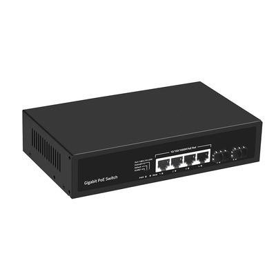 4 Port Gigabit PoE Switch 60W Budget SFP Fiber Unmanaged Dengan VLAN 250-Meter Extension