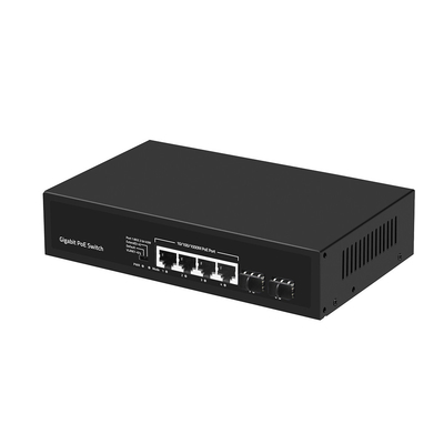 4 Port Gigabit PoE Switch 60W Budget SFP Fiber Unmanaged Dengan VLAN 250-Meter Extension