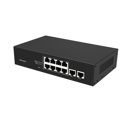 8 Port CCTV POE Switch Ethernet Cepat Dengan 2 Gigabit Tembaga Uplink PoE Af / At 120W Anggaran