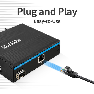 Gigabit 2 Port Ukuran Mini Konverter Media Industri Sakelar Jaringan Rel Din 1000M