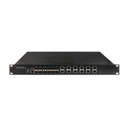 Industrial Managed POE Switch 12 RJ45 12 SFP L2 Managed Rack Dipasang 340W POE Anggaran untuk Pemantauan CCTV