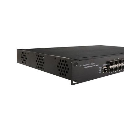 Industrial Managed POE Switch 12 RJ45 12 SFP L2 Managed Rack Dipasang 340W POE Anggaran untuk Pemantauan CCTV