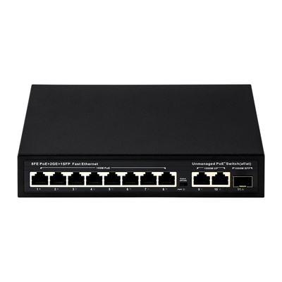 Unmanaged POE Switch 8 PoE 10/100Mbps + 2 LAN 100/1000Mbps + 1SFP 100/1000M Untuk CCTV