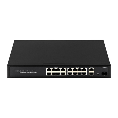OEM/ODM 16 Port 10/100mbps PoE Switch Dengan Gigabit Uplink 1SFP Port 300W Baterai Bawaan