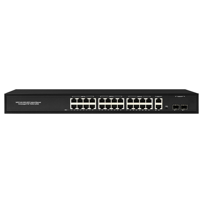 24 Port Network 48V Active PoE Switch 450W Standar AF/AT dengan 2 RJ45 Uplink Port Ethernet sfp fiber Switch