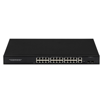 24 Port Network 48V Active PoE Switch 450W Standar AF/AT dengan 2 RJ45 Uplink Port Ethernet sfp fiber Switch
