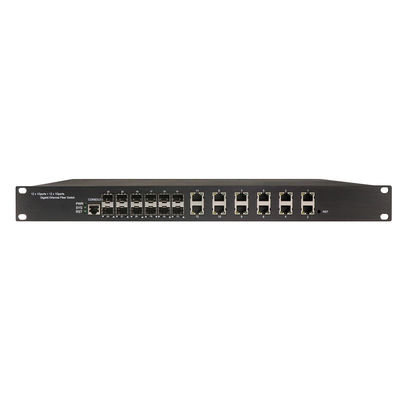 1U Rack Mount Industrial Managed POE Switch dengan 12 RJ45 + 12 SFP Port dan 340W POE
