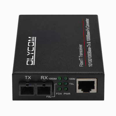 OEM ODM 10/100/1000M gigabit Konektor SC Mode Tunggal Serat Ganda 60KM Konverter Media Serat