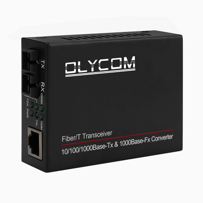 OEM ODM 10/100/1000M gigabit Konektor SC Mode Tunggal Serat Ganda 60KM Konverter Media Serat